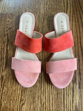 M. Gemi Two-Tone Coral and Pink Suede Slides